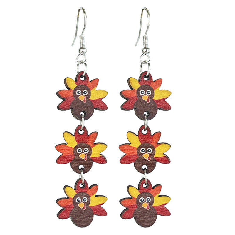 Wholesale Thanksgiving Wooden Turkey Pumpkin Maple Leaf Earrings